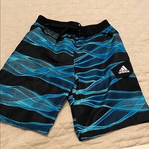 Adidas Black and Teal Wave Pattern Shorts